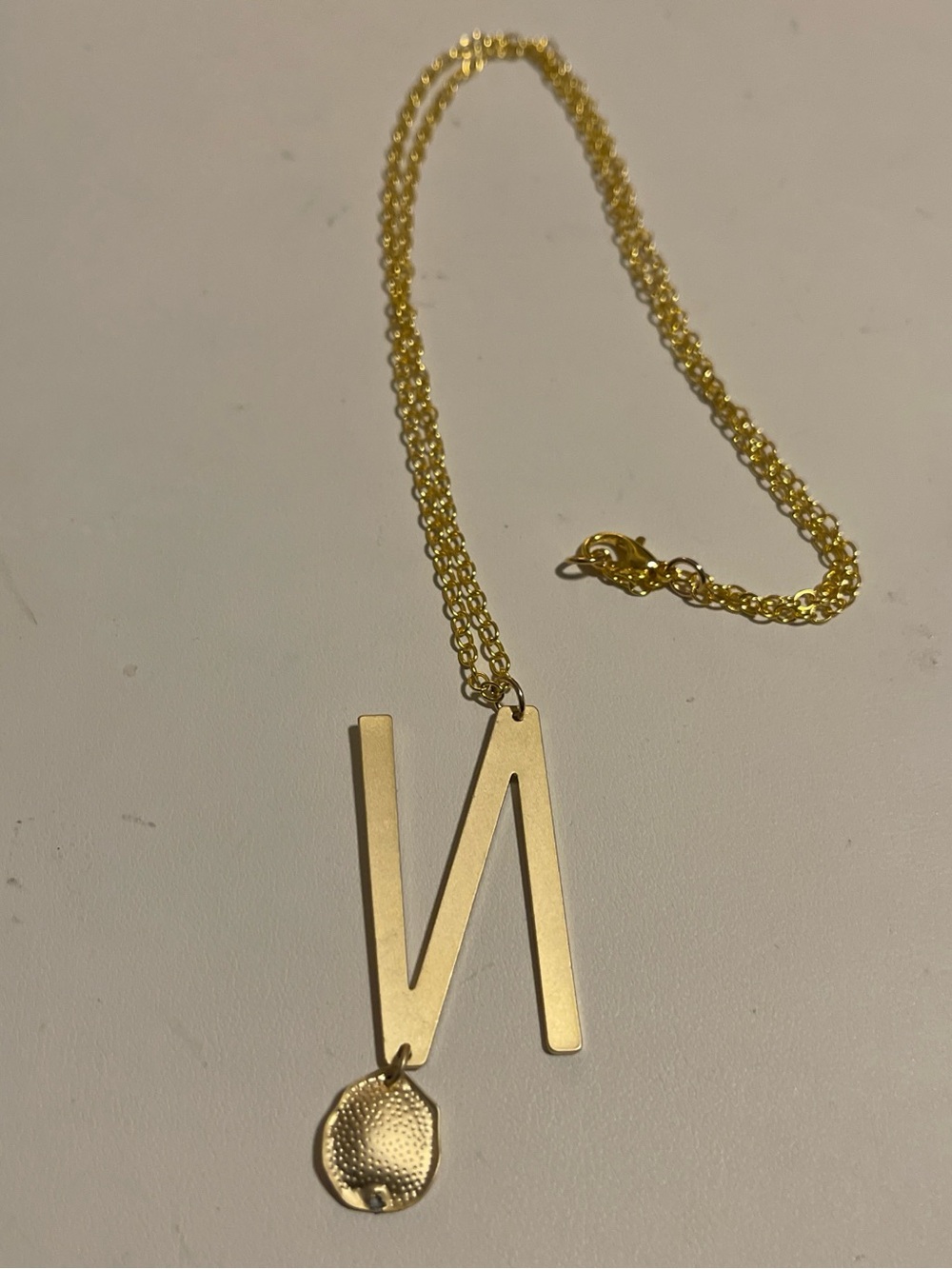 Gold Initial 'N' Necklace with Textured Disc Accent